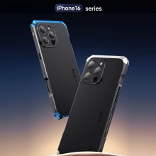 Чехол Element Case Solace (Element Box) для смартфона iPhone 16 Pro, противоударный бампер, корпус из поликарбоната, алюминиевые накладки, бампер состоит из трёх частей, скрученных четырьмя винтиками, в комплект входит отвёртка и 2 запасных винтика, резиновые прокладки на внутренней поверхности рамы для защиты корпуса смартфона, встроенные кнопки регулировки громкости, фабричная упаковка, Киев, Київ