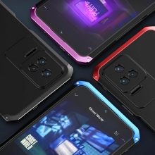 Чехол Element Case Solace Element Box для смартфона Xiaomi Poco F4 / Xiaomi Redmi K40S, противоударный бампер, корпус из поликарбоната, алюминиевые накладки, бампер состоит из трёх частей, скрученных четырьмя винтиками, в комплект входит отвёртка и 2 запасных винтика, резиновые прокладки на внутренней поверхности рамы для защиты корпуса смартфона со встроенными кнопками регулировки громкости и включения / выключения, фабричная упаковка, Киев, Київ