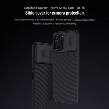 Чехол с защитной шторкой для камеры Nillkin CamShield для смартфона Xiaomi Redmi 12 / Xiaomi Redmi Note 12R, противоударный бампер, рифлёный пластик, шторка-слайдер для защиты камеры от механических воздействий, чёрный, синий, Киев, Київ