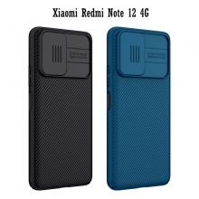 Чехол с защитной шторкой для камеры Nillkin CamShield для смартфона Xiaomi Redmi Note 12 4G, противоударный бампер, рифлёный пластик, шторка-слайдер для защиты камеры от механических воздействий, чёрный, синий, Киев, Київ