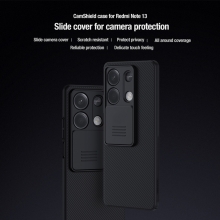 Чехол с защитной шторкой для камеры Nillkin CamShield для смартфона Xiaomi Redmi Note 13 5G, противоударный бампер, рифлёный пластик, шторка-слайдер для защиты камеры от механических воздействий, чёрный, синий, Киев, Київ