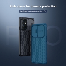 Чехол с защитной шторкой для камеры Nillkin CamShield Pro для смартфона OnePlus 9 Pro, задняя панель из поликарбоната + рама из термополиуретана, дополнительная защита углов смартфона «воздушными подушками», шторка-слайдер для защиты камеры от механических воздействий, накладки на кнопки регулировки громкости, чёрный, синий, зелёный, Киев, Київ
