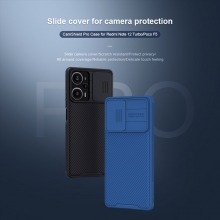 Чехол с защитной шторкой для камеры Nillkin CamShield Pro для смартфона Xiaomi Poco F5 / Xiaomi Redmi Note 12 Turbo, задняя панель из поликарбоната + рама из термополиуретана, дополнительная защита углов смартфона «воздушными подушками», шторка-слайдер для защиты камеры от механических воздействий, накладки на кнопки регулировки громкости, чёрный, синий, зелёный, Киев, Київ