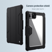 Чохол-книжка Nillkin Bumper Leather Case Pro для Xiaomi Pad 5 / Xiaomi Pad 5 Pro, горизонтальний фліп, передня панель зі штучної шкіри, задня панель з полікарбоната, рама з термополіуретана, додатковий захист кутів планшета «повітряними подушками», металева шторка-слайдер для захисту камери, магнітна защіпка для фіксації чохла в закритому стані, смарт-чохол (екран вмикається при відкритті чохла і вимикається при закритті), відділення для зберігання стилуса, чорний, Київ, Киев