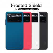 Чехол-накладка Nillkin Super Frosted Shield для смартфона Xiaomi Poco X4 Pro 5G, противоударный бампер, рифлёный пластик, накладки на кнопки регулировки громкости, чёрный, белый, золотой, красный, сапфирово-синий (Sapphire Blue), сине-зелёный (Peacock Blue), подставка для просмотра видео, Киев, Київ
