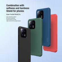 Чохол-накладка Nillkin Super Frosted Shield Pro для смартфона Xiaomi 13, задня панель з полікарбоната + рама з термополіуретана, поєднання жорсткості з гнучкістю, додатковий захист кутів смартфона кутовими бамперами, накладки на кнопки живлення й регулювання гучності, чорний, синій, зелений, червоний, Київ, Киев