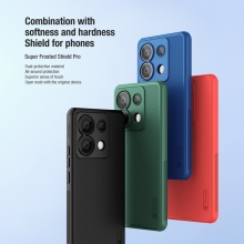 Чохол-накладка Nillkin Super Frosted Shield Pro для смартфона Xiaomi Redmi Note 13 Pro 5G / Xiaomi Poco X6, задня панель з полікарбоната + рама з термополіуретана, поєднання жорсткості з гнучкістю, додатковий захист кутів смартфона кутовими бамперами, накладки на кнопки живлення й регулювання гучності, чорний, синій, зелений, червоний, Київ, Киев
