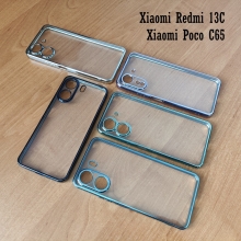 Чохол-накладка з кольоровим покриттям для Xiaomi Redmi 13C / Xiaomi Poco C65, прозорий термополіуретан, виділені кольором рама і блок камер, додатковий захист кутів смартфона «повітряними подушками», накладка на кнопки регулювання гучності, Київ, Киев