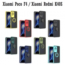 Чехол-накладка с контрастными кнопками и магнитным кольцом для Xiaomi Poco F4 / Xiaomi Redmi K40S, полупрозрачный поликарбонат + рама из термополиуретана, накладка на кнопки регулировки громкости, накладка для защиты блока камер, несъёмное кольцо для пальца, которое также можно использовать как подставку при просмотре видео, в кольцо встроен металлический сердечник, который крепится к автомобильным магнитным держателям, Киев, Київ