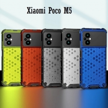 Чехол-накладка с рисунком в виде сот для смартфона Xiaomi Poco M5, противоударный бампер, задняя панель из поликарбоната, рама из термополиуретана, сочетание жёсткости с гибкостью, дополнительная защита углов смартфона «воздушными подушками», накладка на кнопки регулировки громкости, чёрный + прозрачный, чёрный + серый, чёрный + красный, чёрный + синий, чёрный + зелёный, Киев, Київ