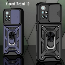 Чехол с защитной шторкой для камеры и магнитным кольцом для смартфона Xiaomi Redmi 10 / Xiaomi Redmi 10 Prime / Xiaomi Redmi 10 2022, термополиуретан TPU + поликарбонат, шторка-слайдер для защиты камеры от механических воздействий, несъёмное кольцо для пальца, которое также можно использовать как подставку при просмотре видео, в кольцо встроен металлический сердечник, который крепится к автомобильным магнитным держателям, Киев, Київ