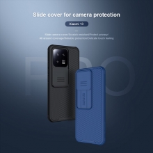 Чехол с защитной шторкой для камеры Nillkin CamShield Pro для смартфона Xiaomi 13, задняя панель из поликарбоната + рама из термополиуретана, дополнительная защита углов смартфона «воздушными подушками», шторка-слайдер для защиты камеры от механических воздействий, накладки на кнопки регулировки громкости, чёрный, синий, Киев, Київ