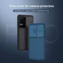 Чехол с защитной шторкой для камеры Nillkin CamShield Pro для смартфона Xiaomi Poco F4 / Xiaomi Redmi K40S, задняя панель из поликарбоната + рама из термополиуретана, дополнительная защита углов смартфона «воздушными подушками», шторка-слайдер для защиты камеры от механических воздействий, накладки на кнопки регулировки громкости, чёрный, синий, зелёный, Киев