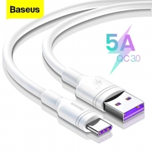 Кабель Baseus 5 A (USB – USB Type-C), луженая медь, оплётка из термопластичного эластомера, разъёмы из алюминиевого сплава, быстрая зарядка Qualcomm Quick Charge 3.0, быстрая зарядка Huawei, максимальный ток зарядки 5 А, скорость передачи данных до 480 Мб/с, встроенный смарт-чип для безопасной быстрой зарядки, застёжка Velcro (липучка), длина кабеля 1 м, чёрный, белый, Киев