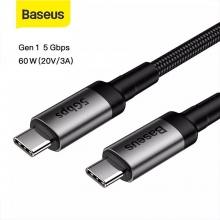 Кабель Baseus Cafule PD 3.1 Gen. 1 60 Вт (USB Type-C – USB Type-C), луженая медь, термопластичный эластомер, нейлоновая оплётка высокой плотности, разъёмы из алюминиевого сплава, быстрая зарядка Qualcomm Quick Charge 3.0 и USB Power Delivery 3.1 до 60 Вт, смарт-чип для безопасной быстрой зарядки, подходит для зарядки ноутбуков, скорость передачи данных 5 Гбит/с, застёжка Velcro (липучка), длина кабеля 1 м, Киев