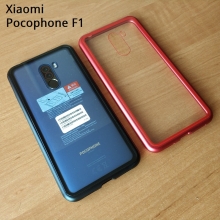 Магнитный чехол Luphie с задней стеклянной панелью для смартфона Xiaomi Pocophone F1 / Xiaomi Poco F1, противоударный бампер, рама из магналия, сплав алюминия и магния, задняя панель из закалённого стекла, бронированное стекло, соединяются магнитами, 9H, не влияет на качество приёма / передачи сигнала, не мешает беспроводной зарядке, чёрный, синий, красный, Киев