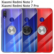 Прозрачный чехол-накладка с магнитным кольцом для Xiaomi Redmi Note 7 / Redmi Note 7 Pro, термополиуретан TPU, дополнительная защита углов смартфона «воздушными подушками», накладки на кнопки регулировки громкости и включения / выключения, кольцо для пальца, кольцо-подставка для просмотре видео, магнитное кольцо крепится к автомобильным магнитным держателям, прозрачный, прозрачный с чёрным оттенком, прозрачный с синим оттенком, прозрачный с красным оттенком, Киев