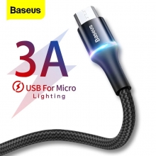 Светящийся кабель Baseus Halo (USB – microUSB), луженая медь, термопластичный эластомер и нейлоновая оплётка высокой плотности, разъёмы из алюминиевого сплава, светящееся кольцо вокруг коннектора microUSB светится при зарядке разными цветами, быстрая зарядка Qualcomm Quick Charge 3.0, максимальный ток зарядки: 3 А, скорость передачи данных до 480 Мб/с, встроенный смарт-чип для безопасной быстрой зарядки, застёжка Velcro (липучка), длина кабеля 50 см, чёрный, красный, Киев