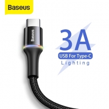 Светящийся кабель Baseus Halo (USB – USB Type-C), луженая медь, термопластичный эластомер и нейлоновая оплётка высокой плотности, разъёмы из алюминиевого сплава, светитящееся кольцо вокруг коннектора USB Type-C свтится при зарядке разными цветами, быстрая зарядка Qualcomm Quick Charge 3.0, параметры зарядки заряжаемых устройств: 9 В / 2 А, 5 В / 3 А, скорость передачи данных до 480 Мб/с, встроенный смарт-чип для безопасной быстрой зарядки, застёжка Velcro (липучка), длина кабеля 1 м, чёрный, красный, Киев