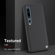 Текстурированный чехол-накладка Nillkin для смартфона Xiaomi Mi10 Pro, textured case, противоударный бампер, рифлёный пластик с нейлоновым волокном, рама из термополиуретана, логотип Nillkin, двойное отверстие для крепления ремешка, чёрный, Киев