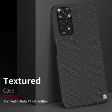 Текстурированный чехол-накладка Nillkin для смартфона Xiaomi Redmi Note 11, textured case, противоударный бампер, рифлёный пластик с нейлоновым волокном, рама из термополиуретана, логотип Nillkin, двойное отверстие для крепления ремешка, чёрный, Киев, Київ