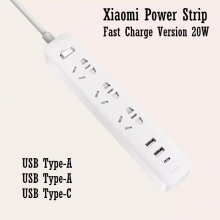 Удлинитель с поддержкой быстрой зарядки 20 Вт Xiaomi Power Strip (Fast Charge Version 20W, 2A1C, XMCXB05QM, негорючий поликарбонат, медный 3-жильный кабель, цельный блок медных контактов, 3 универсальные розетки (EU, US, AU, CN), 2 порта USB Type-A, 1 порт USB Type-C, встроенный смарт-чип автоматически подбирает необходимые параметры зарядки для различных устройств, защита от детей: розетки закрыты шторками, нескользящие ножки, Киев