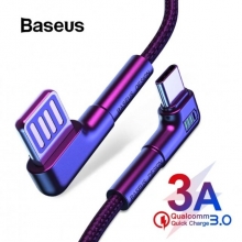 Угловой кабель Baseus Cafule Double Bend 3 A (USB – USB Type-C), CATKLF-WB03, алюминиевый сплав, термопластичный эластомер, нейлоновая оплётка высокой плотности, оба разъёма расположены под углом 90°, быстрая зарядка Qualcomm Quick Charge 3.0, максимальный ток зарядки 3 А, скорость передачи данных до 480 Мб/с, застёжка Velcro (липучка), длина кабеля 1 м, синий, Киев