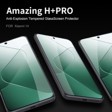 Захисне скло Nillkin H+Pro для смартфона Xiaomi 14, товщина 0,2 мм, показник за мінералогічною шкалою твердості шкала Мооса 9H, в 4 рази більш стійке до подряпин, ніж звичайна захисна плівка, не впливає на чутливість сенсора, не спотворює кольори, антивідблискове покриття, олеофобне покриття, скло із закругленими краями (2.5D), в комплекті є набір ганчірок і протипилових стікерів, Київ, Киев