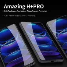 Захисне скло Nillkin H+Pro для смартфона Xiaomi Redmi Note 12 Pro 5G / Xiaomi Redmi Note 12 Pro+ 5G / Xiaomi Poco X5 Pro 5G, товщина 0,2 мм, показник за мінералогічною шкалою твердості шкала Мооса 9H, в 4 рази більш стійке до подряпин, ніж звичайна захисна плівка, не впливає на чутливість сенсора, не спотворює кольори, антивідблискове покриття, олеофобне покриття, скло із закругленими краями (2.5D), в комплекті є набір ганчірок і протипилових стікерів, Київ, Киев